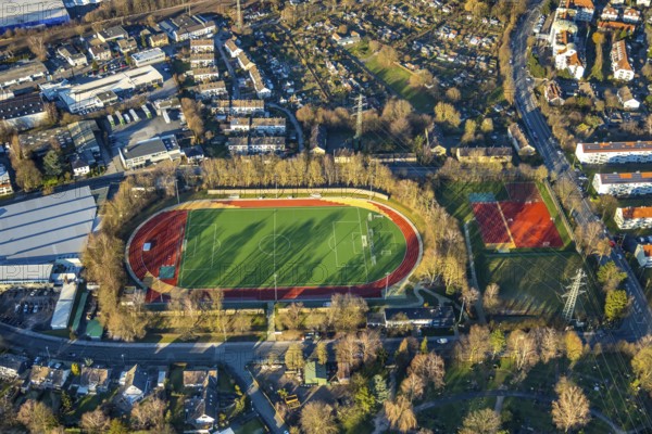 Aerial view, sports field of the Spielvereinigung Linderhausen, Jesinghauser Straße, Schwelm, Ruhr area, North Rhine-Westphalia, Germany, DE, Europe, football field, football stadium, football club, aerial view, aerial photography, aerial photography, sports, sports facilities, sports field, sports facility, overview, bird's-eye view, overview