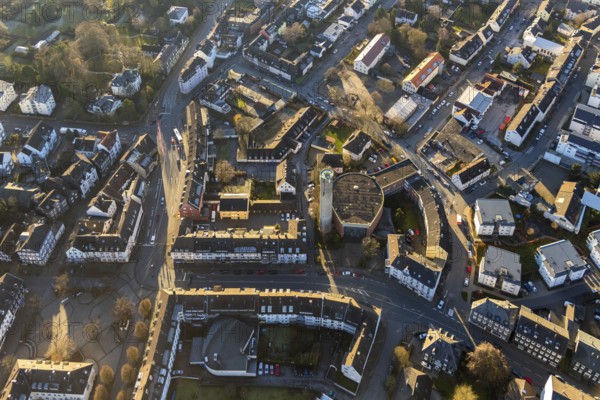 Aerial view, city centre view, catholic church Propstei St. Marien, Schwelm, Ruhr area, North Rhine-Westphalia, Germany, DE, Europe, religious community, place of worship, property tax, real estate, church, parish, denomination, aerial view, aerial photography, aerial photography, Marienweg, religion, overview, bird's-eye view, living and life, residential area, residential buildings, residential quarter, birds-eyes view, overview
