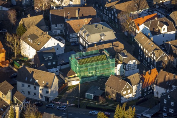 Aerial view, construction site, new residential building Kölner Straße 22, Schwelm, Ruhr area, North Rhine-Westphalia, Germany, construction work, building plots, construction project, construction site, DE, renovation, Europe, capacity requirement, aerial view, aerial photography, aerial photography, new building, overview, bird's-eye view, overview