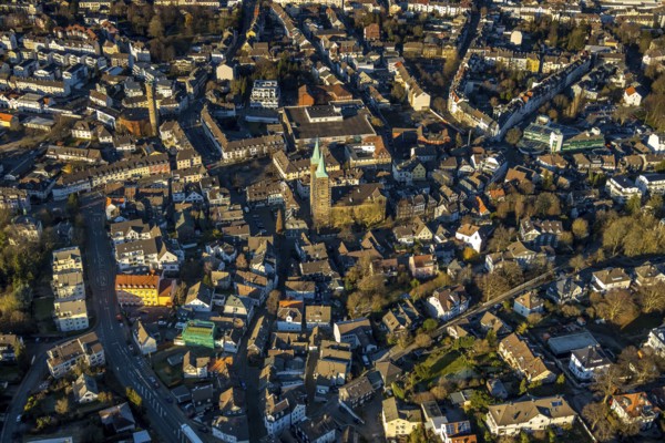 Aerial view, city centre view, renovation Christuskirche Schwelm, Altmarkt, church square, Schwelm, Ruhr area, North Rhine-Westphalia, Germany, old town, city, DE, Europe, property tax, real estate, city centre, aerial view, aerial photography, aerial photography, apartment buildings, apartment buildings, city view, city centre, overview, bird's eye view, living and working, living and life, residential area, residential buildings, birds-eyes view, overview