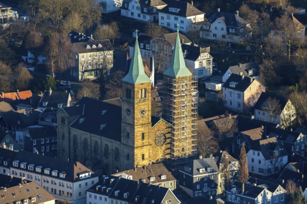 Aerial view, renovation Christuskirche Schwelm, Altmarkt, Kirchplatz, Schwelm, Ruhr area, North Rhine-Westphalia, Germany, Altstadt, DE, Europe, property tax, real estate, city centre, aerial view, aerial photography, aerial photography, apartment buildings, apartment buildings, city view, city centre, overview, bird's eye view, living and life, residential area, residential buildings, birds-eyes view, overview
