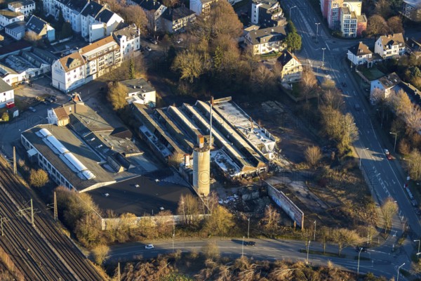 Aerial view, former Zassenhaus site, redevelopment for discounter, Schwelm, Ruhr area, North Rhine-Westphalia, Germany, demolition, construction area, construction site, construction project, Carl-Vom-Hagen-Straße, DE, development, Europe, aerial view, aerial photography, aerial photography, overview, Viktoriastraße, bird's-eye view, Zassenhaus, birds-eyes view, overview