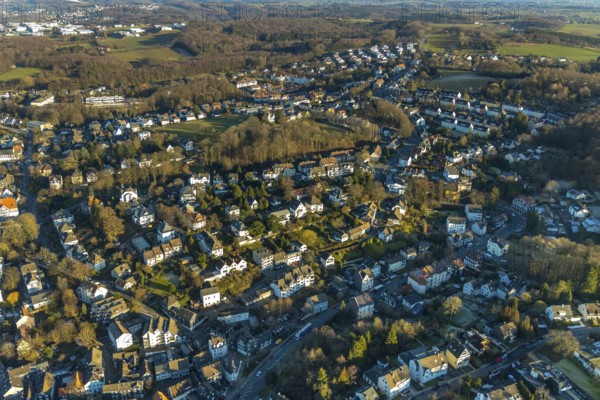 Aerial view, city centre view, old town, residential area, Schwelm, Ruhr area, North Rhine-Westphalia, Germany, DE, Europe, property tax, hilly landscape, real estate, Kölner Straße, aerial view, aerial photography, aerial photography, overview, bird's eye view, forest area, Windmühlenstraße, living and life, residential buildings, quality of life, birds-eyes view, overview