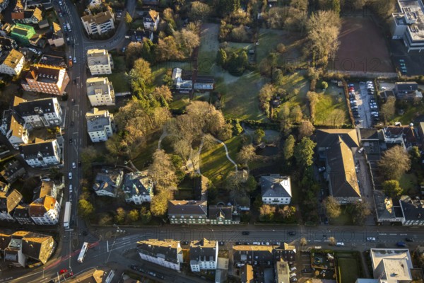 Aerial view, park and green area Hauptstraße Ehrenberger Straße, Schwelm, Ruhr area, North Rhine-Westphalia, Germany, DE, recreation, Europe, green areas, green belt, aerial view, aerial photography, aerial photography, park, park area, overview, bird's-eye view, overview