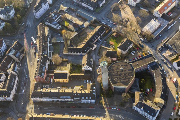 Aerial view, city centre view, catholic church Propstei St. Marien, Schwelm, Ruhr area, North Rhine-Westphalia, Germany, DE, Europe, religious community, place of worship, property tax, real estate, church, parish, denomination, aerial view, aerial photography, aerial photography, Marienweg, religion, overview, bird's-eye view, living and life, residential area, residential buildings, residential quarter, birds-eyes view, overview
