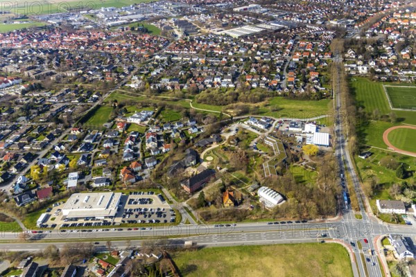 Aerial photo, Waldorf School Soest Hugo Kükelhaus School, Waldorf Kindergarten Soest, Bau-und Liegenschaftsbetrieb North Rhine-Westphalia Soest, Wiesengraben Park, Soest, Soester Börde, North Rhine-Westphalia, Germany, authority, education, educational institution, DE, Europe, kindergarten, day-care centre, day-care centre, day-care centre, teaching institute, aerial photo, aerial photography, aerial photography, school, overview, bird's-eye view, Waldorf education, Waldorf School, Wisbyring, birds-eyes view, overview