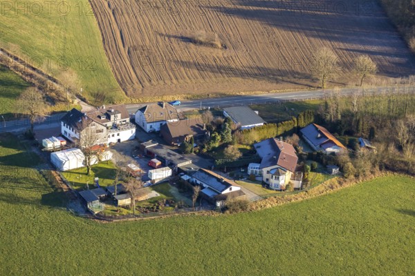 Aerial view, residential buildings Beyenburger Straße, Schwelm, Ruhr area, North Rhine-Westphalia, Germany, DE, Europe, property tax, real estate, aerial view, aerial photography, aerial photography, overview, bird's eye view, meadows and fields, residential complex, living and living, residential area, residential buildings, birds-eyes view, overview