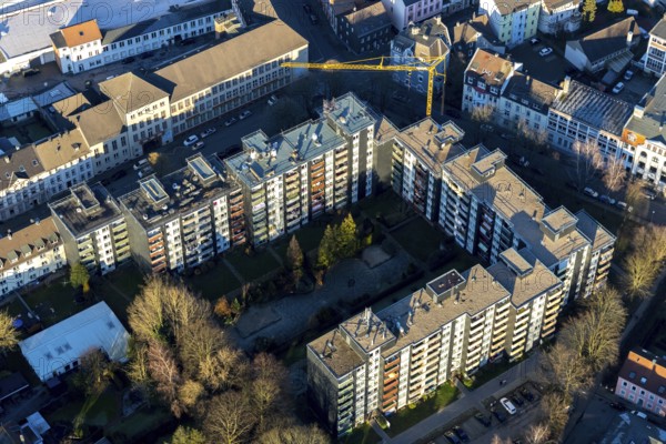 Aerial view, high-rise buildings residential area Markgrafenstraße, Schwelm, Ruhr area, North Rhine-Westphalia, Germany, DE, Europe, property tax, high-rise buildings, IGT-Gewindetechnik, real estate, Kaiserstraße, aerial view, aerial photography, aerial photography, overview, bird's-eye view, residential complex, living and living, residential area, residential buildings, residential neighbourhood, housing estate, birds-eyes view, overview