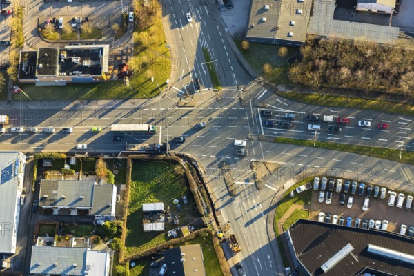 Aerial view, intersection Carl-Vom-Hagen-Straße, Talstraße, Ruhrstraße, Schwelm, Ruhr area, North Rhine-Westphalia, Germany, DE, Europe, Landesstraße 483, aerial view, aerial photography, aerial photography, road traffic, overview, traffic volume, bird's-eye view, overview