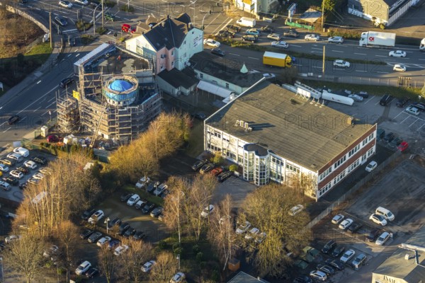 Aerial view, mosque Deutsch-Türkischer-Verein, Hattinger Straße, REHCURA GmbH Zeitarbeitsagentur, Eisenwerkstraße, Schwelm, Ruhr area, North Rhine-Westphalia, Germany, DE, Europe, aerial view, aerial photography, aerial photography, mosque, overview, bird's-eye view, overview