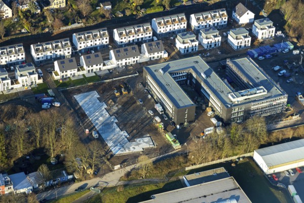 Aerial view, new building of the district administration for job centre EN and foreigners office, construction site Hundhausen, Rheinische Straße, Schwelm, Ruhr area, North Rhine-Westphalia, Germany, authority, DE, Europe, aerial view, aerial photography, aerial photography, city administration, overview, administration building, bird's eye view, bird's eye view, overview