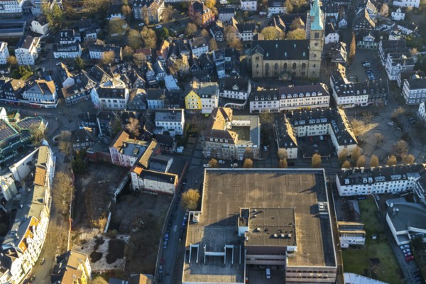 Aerial view, city centre view, shopping centre, renovation Christuskirche Schwelm, Altmarkt, Kirchplatz, Märkischer Platz, Schwelm, Ruhr area, North Rhine-Westphalia, Germany, Altstadt, City, DE, Europe, faith community, place of worship, city centre, church, church community, denomination, aerial view, aerial photography, aerial photography, aerial photography, religion, city centre, overview, bird's eye view, birds-eyes view, overview