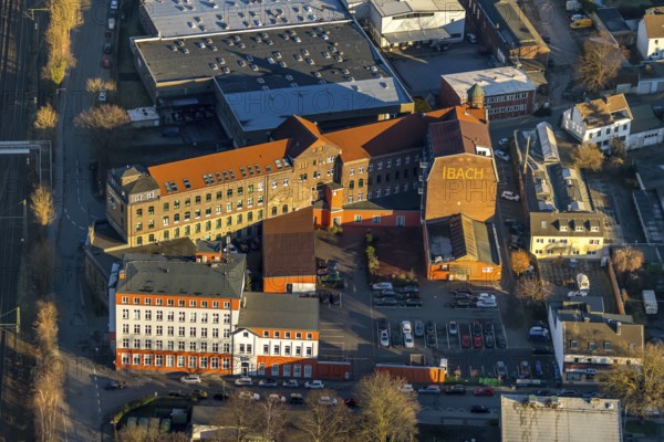 Aerial view, industrial building Kulturfabrik Ibach-Haus, Wilhelmstraße, Schwelm, Ruhr area, North Rhine-Westphalia, Germany, DE, shopping place, Europe, Kulturfabrik, Kulturfabrik Ibach-Haus, cultural centre, aerial photograph, aerial photography, aerial photography, overview, event location, bird's-eye view, birds-eyes view, overview