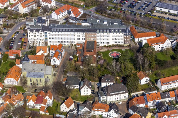 Aerial view, Marienkrankenhaus Soest, Soest, Soester Börde, North Rhine-Westphalia, Germany, DE, Europe, healthcare, hospital, heliport, clinic, clinic centre, hospital, aerial view, aerial photography, aerial photography, medical facility, medical aid, emergency service, overview, bird's-eye view, overview, medical care