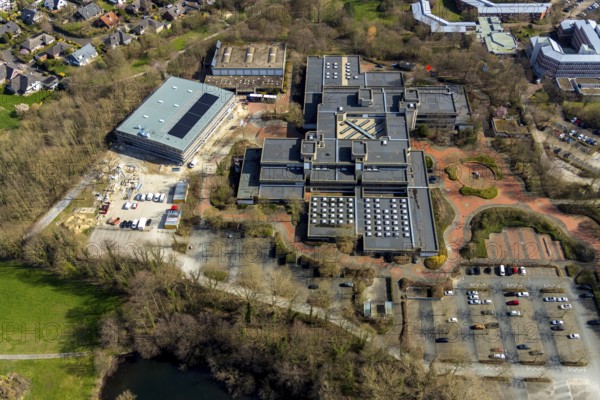 Aerial view, Börde-Berufskolleg, construction site, new sports hall, Soest, Soester Börde, North Rhine-Westphalia, Germany, construction work, construction area, building site, building plots, construction measure, construction project, construction site, education, educational institution, DE, Europe, capacity requirements, college, teaching institute, aerial view, aerial photography, aerial photography, new building, school, sports facilities, sports field, sports facility, overview, bird's-eye view, bird's-eye view, overview