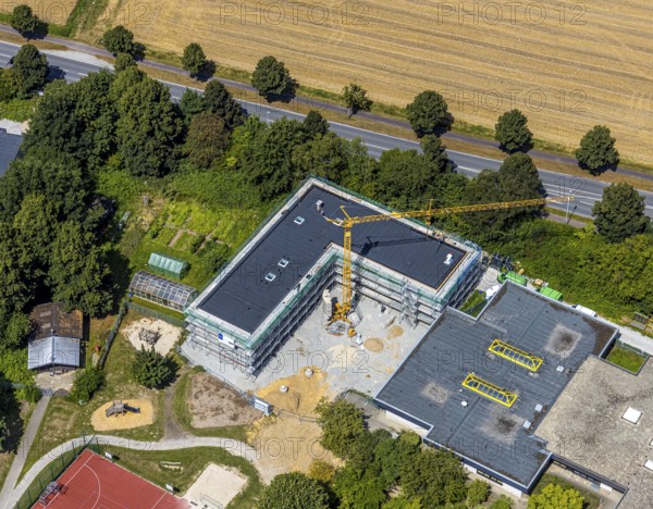Aerial view, special school Jacob-Grimm-Schule with new hall, Soest, Soester Börde, North Rhine-Westphalia, Germany, DE, Europe, birds-eyes view, aerial view, aerial photography, aerial photography, overview, bird's eye view