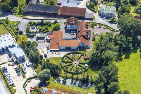 Aerial photo, Kloster Paradiese special clinic for cancer diseases, services for construction and agriculture Dringenberg GmbH, Paradiese, Soest, Soester Börde, North Rhine-Westphalia, Germany, DE, Europe, birds-eyes view, aerial photo, aerial photography, aerial photography, overview, overview, bird's eye view, monastery garden, round monastery garden, hospital, hedge circle, wall hedges