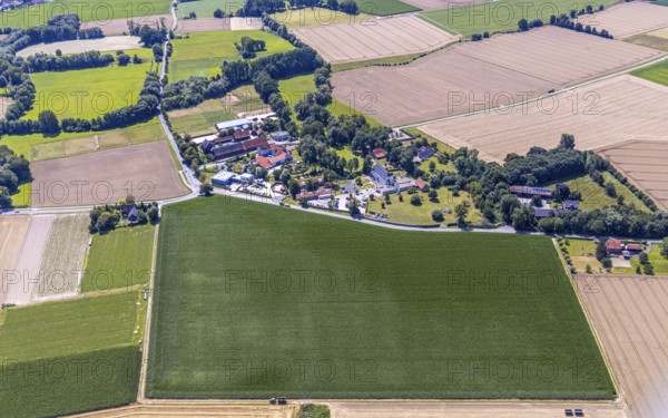 Aerial photo, Kloster Paradiese special clinic for cancer diseases, services for construction and agriculture Dringenberg GmbH, Paradiese, Soest, Soester Börde, North Rhine-Westphalia, Germany, DE, Europe, birds-eyes view, aerial photo, aerial photography, aerial photography, overview, overview, bird's eye view, monastery garden, round monastery garden, hospital, hedge circle, wall hedges