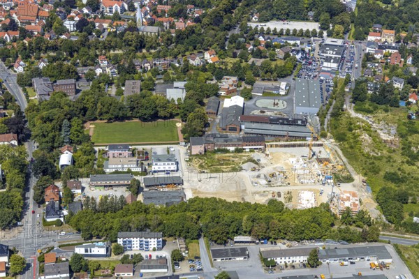 Aerial view, Merkur Living - Merkurhöfe, Merkur premises, brick building, new development area with high-quality living, Soest, Soester Börde, North Rhine-Westphalia, Germany, DE, Europe, birds-eyes view, aerial view, aerial photography, aerial photography, overview, bird's eye view
