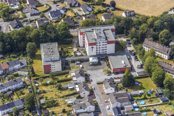 Aerial view, Jochen-Klepper-Haus, nursing home, Menden, Sauerland, Märkischer Kreis, North Rhine-Westphalia, Germany, retirement home, old people's home, care and nursing, DE, Europe, aerial view, aerial photography, aerial photography, care facility, retirement home, retirement residence, retirement home, senior centre, overview, bird's eye view, birds-eyes view, overview