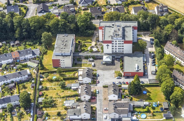 Aerial view, Jochen-Klepper-Haus, nursing home, Menden, Sauerland, Märkischer Kreis, North Rhine-Westphalia, Germany, retirement home, old people's home, care and nursing, DE, Europe, aerial view, aerial photography, aerial photography, care facility, retirement home, retirement residence, retirement home, senior centre, overview, bird's eye view, birds-eyes view, overview