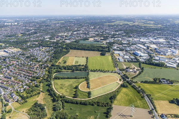 Aerial photo, horse racecourse, Mörs, Ruhr area, North Rhine-Westphalia, Germany, DE, Europe, birds-eyes, view, aerial photography, aerial photography, aerial photography, overview, overview, bird's eye view, equestrian sports, horses, equestrian sports, sport, hobby, leisure
