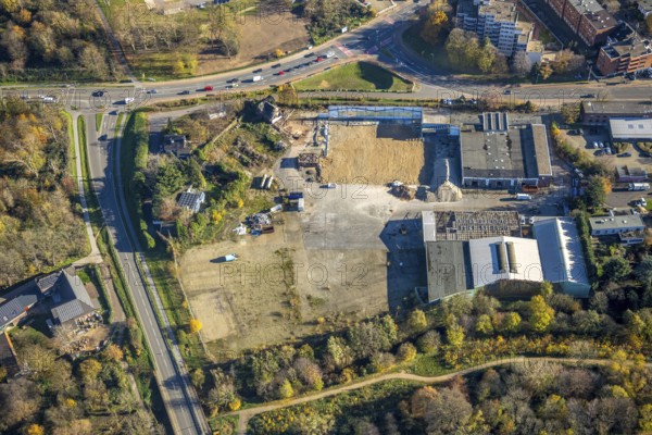 Aerial view, development Am Fünderich, intersection Rheinberger Straße Rheurdter Straße, Mörs, Ruhr area, North Rhine-Westphalia, Germany, construction, construction area, building site, building plots, construction project, DE, Europe, aerial view, aerial photography, aerial photography, overview, bird's-eye view, overview