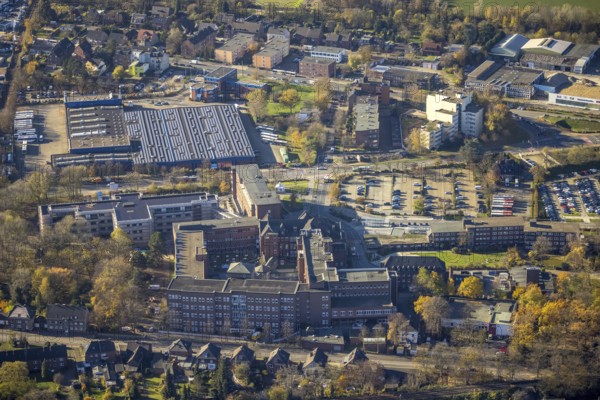 Aerial view, Stiftung Krankenhaus Bethanien Mörs, Mörs, Ruhr area, North Rhine-Westphalia, Germany, Bethanienstraße, DE, Europe, healthcare, hospital, helipad, clinic, clinic centre, hospital, aerial view, aerial photography, aerial photography, medical facility, medical aid, emergency service, overview, bird's-eye view, overview, medical care