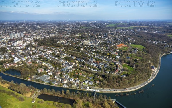 Aerial photo, overview Mühlheim, centre-east, Holthausen, Mülheim an der Ruhr, Ruhr area, North Rhine-Westphalia, Germany, Mülheim, an, der, Ruhr, DE, Europe, birds-eyes, view, aerial photograph, aerial photography, aerial photography, overview, bird's eye view