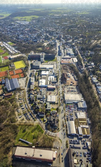 Aerial view, new office building ALDI SÜD, head office ALDI SÜD Düsseldorfer Straße, Kahlenberger Hockey und tennisclub, Linksruhr, Mülheim an der Ruhr, Ruhr area, North Rhine-Westphalia, Germany, Mülheim, an, der, Ruhr, DE, Europe, birds-eyes, view, aerial view, aerial photography, aerial photography, overview, overview, bird's eye view, office, service, workplaces, gymnastics, sports, ball sports, fitness, exercise, athletics, hockey, hockey field, hobby, training, team, championship, clay court, tennis, tennis playing, tennis club