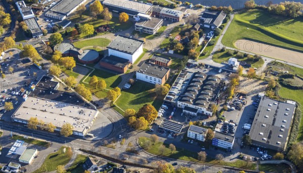 Aerial view, industrial estate Moritzstraße, Steinkampstraße, Styrum - Süd, Mülheim an der Ruhr, Ruhr area, North Rhine-Westphalia, Germany, DE, Europe, aerial photography, aerial photography, aerial photography, diving and salvage company Barthel, overview, bird's eye view, birds-eyes view, overview, ¡¶¢