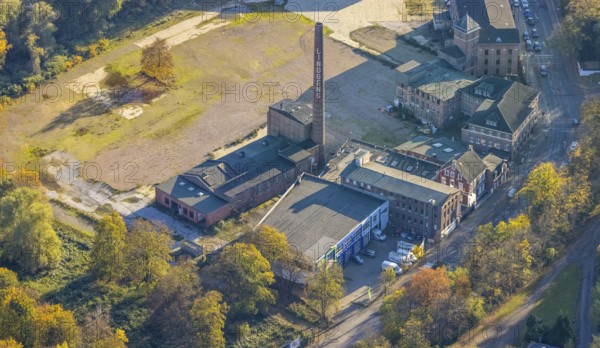 Aerial view, construction area former leather factory Lindgens am Kassenberg, Saarn, Mülheim an der Ruhr, Ruhr area, North Rhine-Westphalia, Germany, construction area, construction site, building plots, construction project, DE, Europe, aerial view, aerial photography, aerial photography, overview, bird's-eye view, overview
