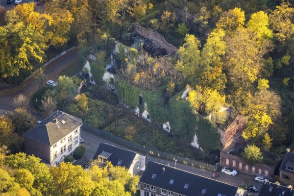 Aerial view, ruin Ibing brewery, Heuweg, Saarn, Mülheim an der Ruhr, Ruhr area, North Rhine-Westphalia, Germany, brewery, DE, Europe, aerial view, aerial photography, aerial photography, ruin, overview, bird's-eye view, overview, disused, dilapidated, destroyed building