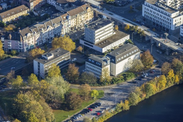 Aerial photo, fast cycle route, health authority, AOK Rheinland, Altstadt II, Mülheim an der Ruhr, Ruhr area, North Rhine-Westphalia, Germany, authority, DE, Europe, Friedrich-Ebert-Straße, Heinrich-Melzer-Straße, autumn colours, aerial photo, aerial photography, aerial photography, RS1, overview, bird's eye view, birds-eyes view, historic house facades, overview