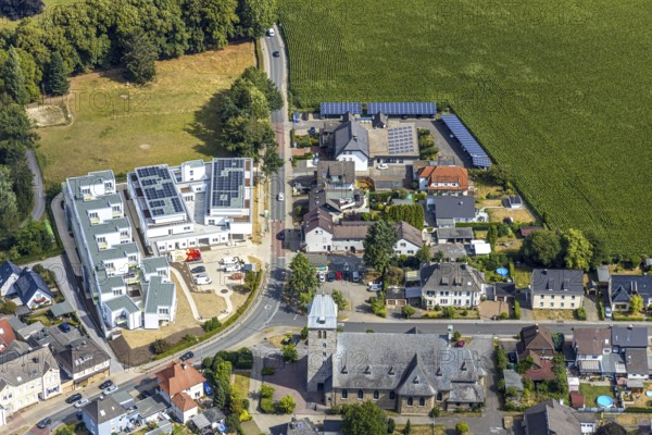 Aerial photo, construction site, Heidestrasse development area, Menden, Sauerland, Märkischer Kreis, North Rhine-Westphalia, Germany, construction work, construction area, building site, building plots, construction project, construction site, DE, Europe, property tax, real estate, aerial photography, aerial photography, aerial photography, new construction, photovoltaic, photovoltaic system, solar, solar system, solar energy, solar energy, overview, bird's-eye view, residential complex, living and living, residential area, residential buildings, residential quality, residential neighbourhood, housing estate, birds-eyes view, overview