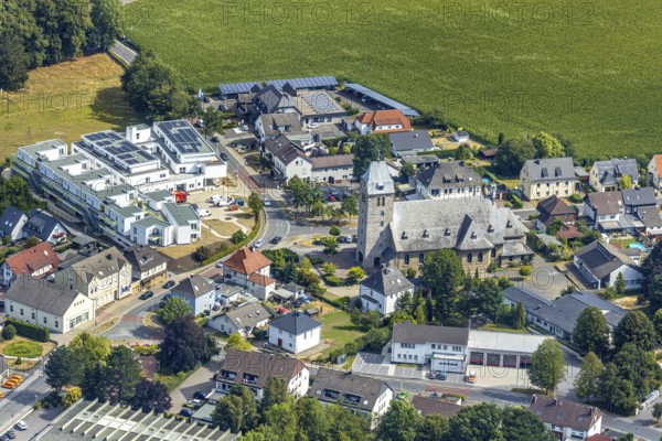Aerial photo, construction site, Heidestrasse development area, Menden, Sauerland, Märkischer Kreis, North Rhine-Westphalia, Germany, construction work, construction area, building site, building plots, construction project, construction site, DE, Europe, property tax, real estate, aerial photography, aerial photography, aerial photography, new construction, photovoltaic, photovoltaic system, solar, solar system, solar energy, solar energy, overview, bird's-eye view, residential complex, living and living, residential area, residential buildings, residential quality, residential neighbourhood, housing estate, birds-eyes view, overview