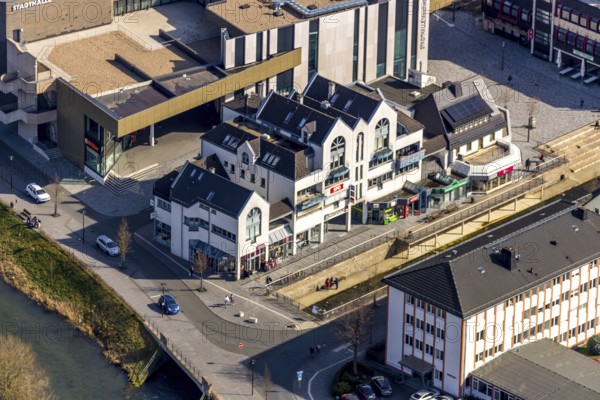 Aerial photo, Pressehaus Westfalenpost, Meschede, Sauerland, North Rhine-Westphalia, Germany, DE, Europe, aerial photography, aerial photography, press house, overview, bird's-eye view, Westfalenpost, newspaper publisher, birds-eyes view, overview