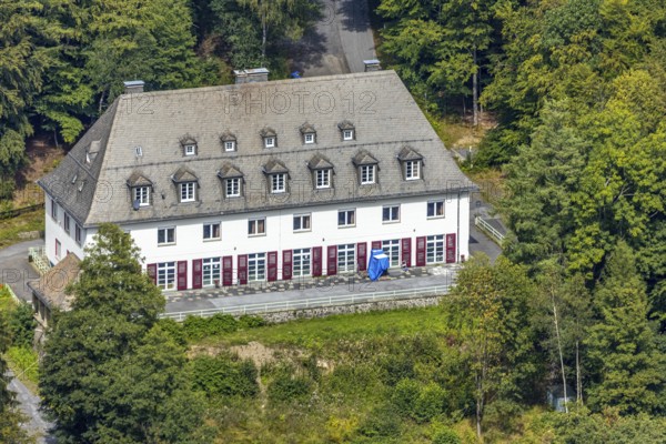 Aerial view, Youth Hostel Meschede Haus Dortmund, Meschede, Sauerland, Hochsauerlandkreis, North Rhine-Westphalia, Germany, Arnsberger Wald, DE, DJH, Deutsches Jugendherbergswerk, Europe, aerial view, aerial photography, aerial photography, overview, bird's-eye view, Zur Jugendherberge, birds-eyes view, overview