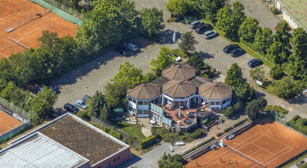Aerial view, TPM Tennispark Mörs, 8 corners event location restaurant, Vinn, Mörs, Ruhr area, North Rhine-Westphalia, Germany, DE, Europe, birds-eyes, view, aerial photography, aerial photography, overview, overview, bird's eye view, hobby, sport, training, team, championship, clay court, tennis, tennis playing, tennis club, restaurant, pub, eating, drinking, dining, restaurant, pub