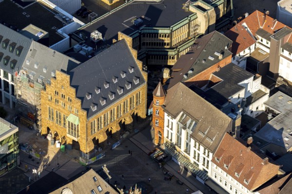 Aerial view, old town hall, city centre, Minden, Ostwestfalen-Lippe, OWL, North Rhine-Westphalia, Germany, authority, DE, Europe, aerial view, aerial photography, aerial photography, market, OWL book, OWL book, East Westphalia, town hall, overview, bird's eye view, bird's eye view, overview