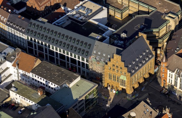 Aerial view, old town hall, city centre, Minden, Ostwestfalen-Lippe, OWL, North Rhine-Westphalia, Germany, authority, DE, Europe, aerial view, aerial photography, aerial photography, market, OWL book, OWL book, East Westphalia, town hall, overview, bird's eye view, bird's eye view, overview