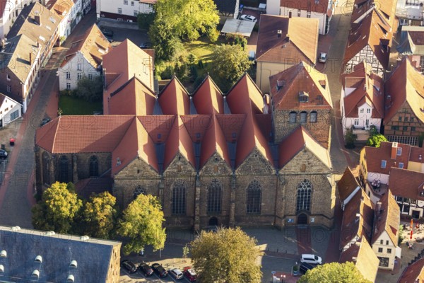 Aerial view, city centre, Ev.-Luth. St.-Martini Church, Minden, East Westphalia-Lippe, OWL, North Rhine-Westphalia, Germany, place of worship, DE, Europe, religious community, place of worship, holy place, church, parish, denomination, aerial photograph, aerial photography, aerial photography, OWL book, OWL book, East Westphalia, religion, religious site, overview, bird's-eye view, birds-eyes view, overview
