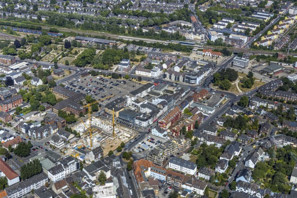 Aerial view, Horten C&A wasteland, new construction of 139 rental flats, Mörs, Ruhr area, North Rhine-Westphalia, Germany, DE, Europe, birds-eyes, view, aerial photography, aerial photography, overview, overview, bird's eye view, living, flat, houses, residential buildings, housing estate, settlement