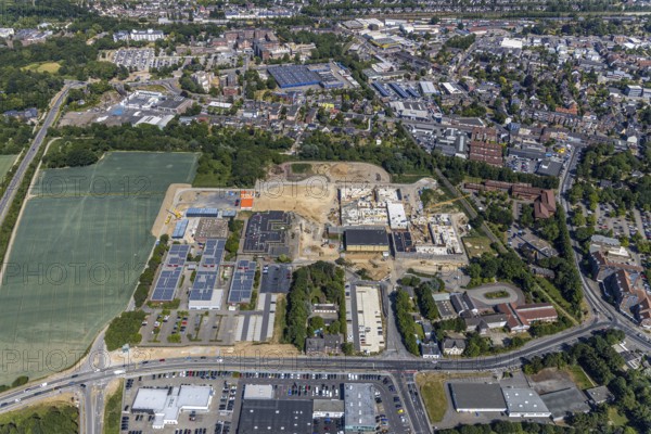 Aerial photo, Berufskolleg für Technik Mörs, construction site of new school building, vocational college campus, joint campus of the vocational college for technology, the Hermann-Gmeiner vocational college, the Mercator vocational college and the specialised seminar for geriatric care, Mörs, Ruhr area, North Rhine-Westphalia, Germany, DE, Europe, birds-eyes, view, aerial photograph, aerial photography, aerial photography, overview, overview, bird's eye view, vocational school, training, profession, apprenticeship, technical college