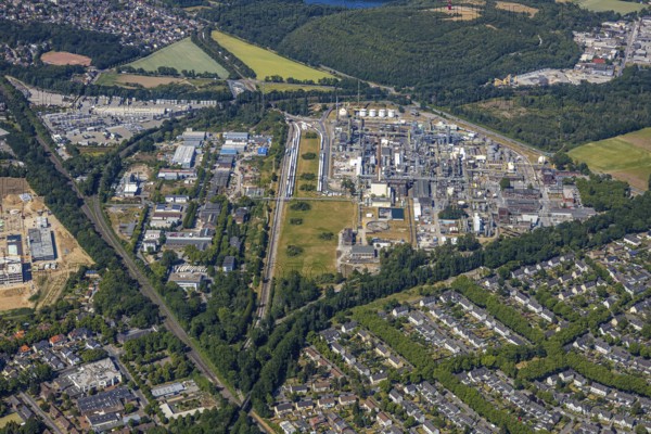 Aerial view, industrial area, INEOS Solvents Germany, Sasol-Huntsman, Technology Park Eurotec, Mörs, Ruhr area, North Rhine-Westphalia, Germany, DE, Europe, birds-eyes, view, aerial photography, aerial photography, aerial photography, overview, overview, bird's eye view, industry, manufacturing, production