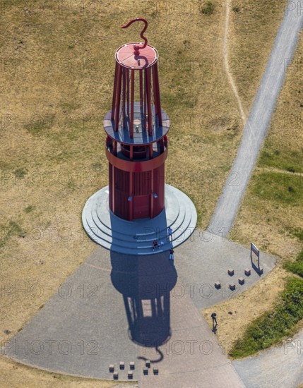 Aerial photograph, Rheinpreussen spoil tip, Das Geleucht, pit lamp, art object by Otto Piene on the Rheinpreussen spoil tip, the largest mining artwork in the world, Mörs, Ruhr area, North Rhine-Westphalia, Germany, DE, Europe, birds-eyes, view, aerial photograph, aerial photography, aerial photography, overview, overview, bird's eye view, mining, overburden, coal, colliery