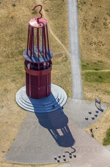 Aerial photograph, Rheinpreussen spoil tip, Das Geleucht, pit lamp, art object by Otto Piene on the Rheinpreussen spoil tip, the largest mining artwork in the world, Mörs, Ruhr area, North Rhine-Westphalia, Germany, DE, Europe, birds-eyes, view, aerial photograph, aerial photography, aerial photography, overview, overview, bird's eye view, mining, overburden, coal, colliery