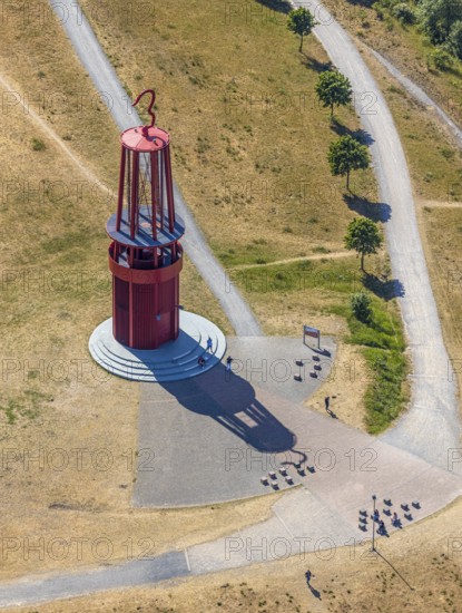 Aerial photograph, Rheinpreussen spoil tip, Das Geleucht, pit lamp, art object by Otto Piene on the Rheinpreussen spoil tip, the largest mining artwork in the world, Mörs, Ruhr area, North Rhine-Westphalia, Germany, DE, Europe, birds-eyes, view, aerial photograph, aerial photography, aerial photography, overview, overview, bird's eye view, mining, overburden, coal, colliery