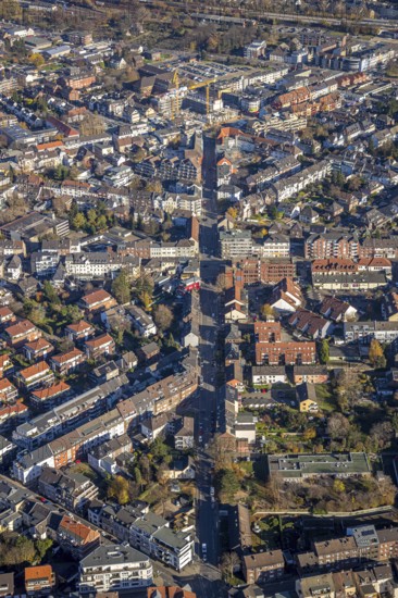 Aerial view, Augustastraße to roundabout Homberger Straße, construction site Homberger Höfe, Mörs, Ruhr area, North Rhine-Westphalia, Germany, construction work, construction area, building site, building plots, construction measure, construction project, construction site, DE, Europe, property tax, Homberger Höfe, real estate, aerial view, aerial photography, aerial photography, new construction, overview, bird's eye view, residential complex, living and living, residential area, residential buildings, birds-eyes view, overview