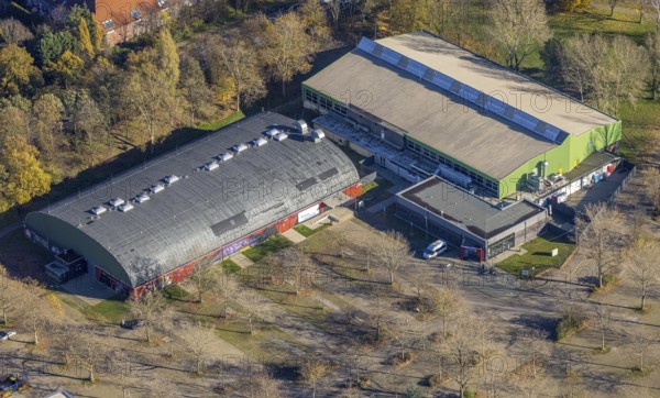 Aerial view, ENNI Eiswelt Eissporthalle, ENNI Eventhalle, Moers-Vinn, Mörs, Ruhr area, North Rhine-Westphalia, Germany, DE, ice rink, Europe, culture, art, aerial photography, aerial photography, aerial photography, overview, events, venue, event location, bird's eye view, birds-eyes view, cultural use, overview